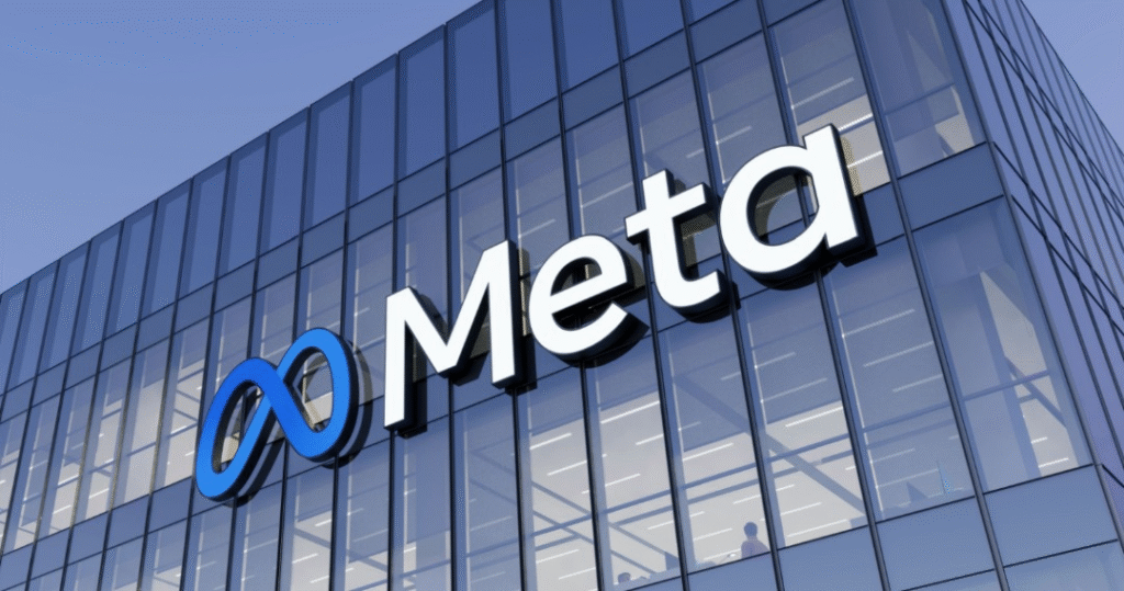 meta logo on building