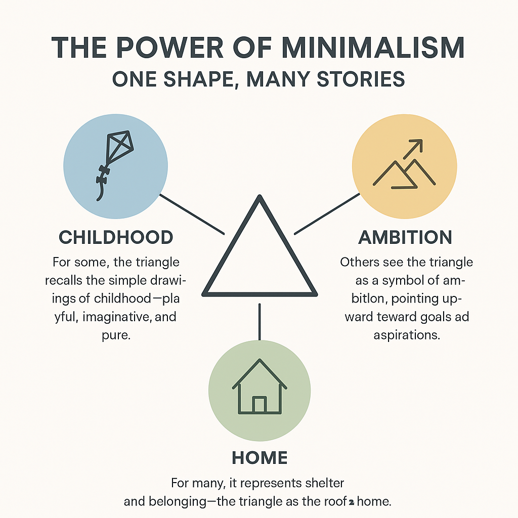 Infographic with a minimalist triangle in the middle and three surrounding bubbles showing different interpretations—childhood, ambition, home.
