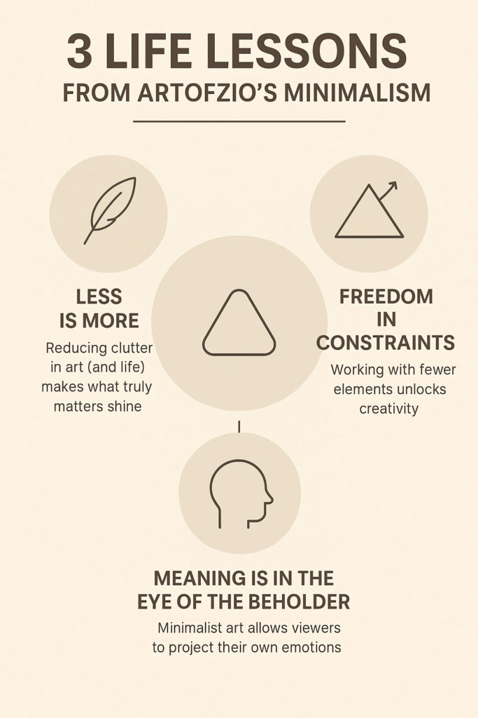 Infographic showing “3 Life Lessons From ArtofZio’s Minimalism.”