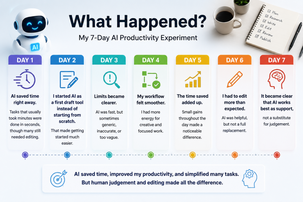 AI saved time right away. Tasks that usually took minutes were done in seconds, though many still needed editing.
